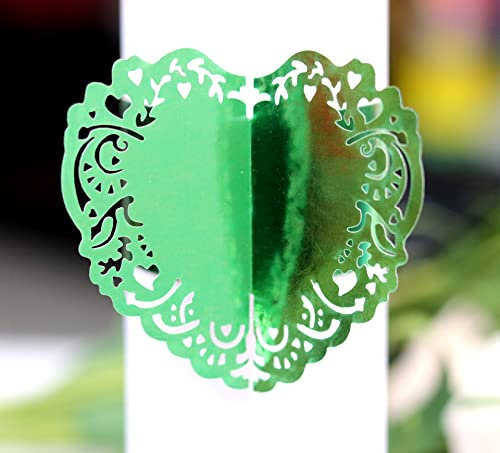 Anevous 30 Stück Liebe Herz Papier Serviettenringe, Serviettenhalter Serviettenschnallen Tischdeko für Hochzeit, Party, Abendessen, Jubiläum Geburtstag, Weihnachten,Grün