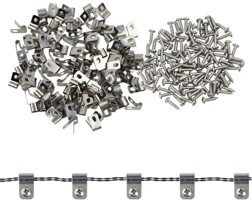 Dokeno 100 Stück Zaundraht-Zaunklammern, Edelstahl Drahtklammern Befestigungsklammern mit Schrauben Zaundrahtklemmen Landwirtschaft Zaun Befestigungsclips für Büros Wohnhäuser Zaunmontage