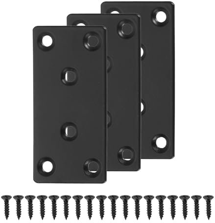 QUARKZMAN 3 Set Piastre Riparazione Piastre 1.6 x 3.15 Acciaio Inossidabile Piatto Dritto Supporto Staffa Riparazione Piastre Giunzione con Viti per Fissaggio Mobili Legno Angolo Nero