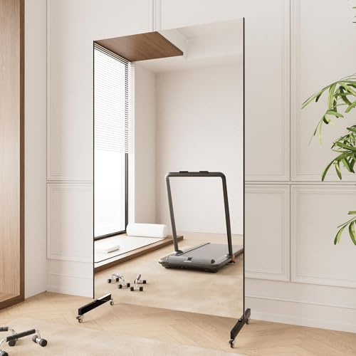 brisafe Specchio Grande a Figura Intera 180 x 100 cm, Specchio da Pavimento con Base a Ruote, Anti-Rottura, Specchio Ultraleggero Moderno Grande per Casa, Palestra e Yoga Nero