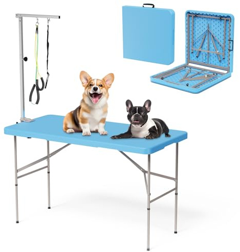 MasXirch Tavolo per la toelettatura dei cani di taglia grande, 116,8 cm, pieghevole, stazione per il bagno per animali domestici, con altezza regolabile e cappio del braccio, per cani e gatti