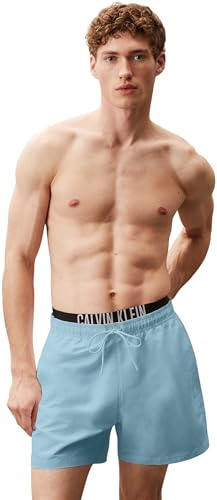 Calvin Klein Uomo Pantaloncino da Bagno Medium Double con Fascia con Logo, Blu (Skim Blue), M