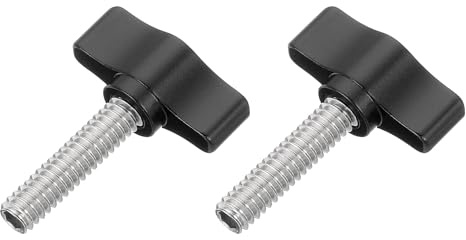 uxcell 2 Pcs 1/4 - 27 Thumb Screw, 304 Stainless Steel Threaded Knurled Thumbscrew Adjustable Tee Wing Screw Grip Knobs Clamping Screws for Kinds of Stand and Machine, Black