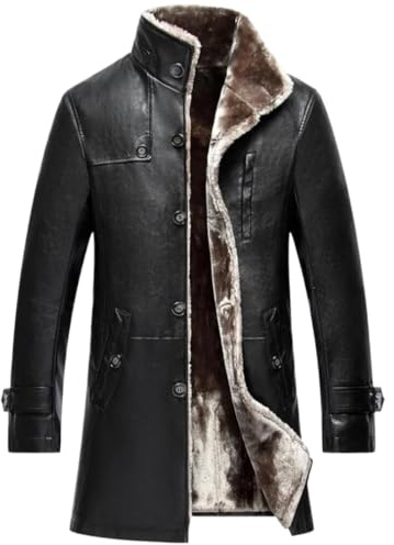 MGDIFYXAA Herren Lederjacke - Herrenbekleidung Ledermantel Winterparka Lange Plüsch Dicke Übergröße Jacken für Herren Mode Lederjacke schwarz 4XL