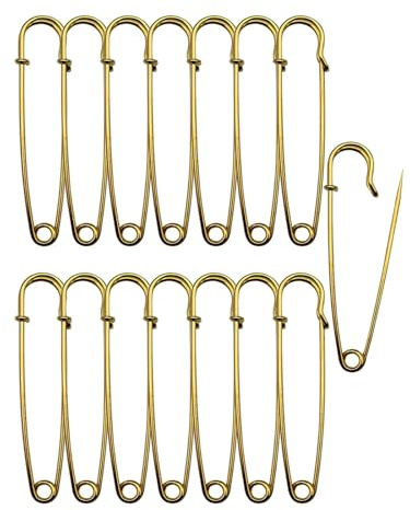 Spille da balia grandi, 15 pezzi, 63 mm, in metallo, resistenti, per vestiti, extra large, dorate, per tessuti spessi, pelle, tela, coperte, scialle, pannolini