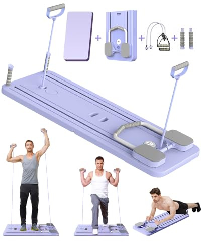 Giabuao Faltbares Multifunktions-Pilates- und Bauchmuskeltrainingsgerät mit Bauch-Roller,Pilates Board Ellenbogenstütze, automatischem Rückprall und Spannseil für Heim-Fitness-Studio