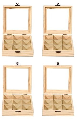 LOLPALONE 4X Wooden Tea Bag Jewelry Organizer Chest Storage Box 9 Compartments Tea Box Organizer Wood Sugar Packet Container