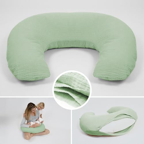 PaLulli® Cojín de lactancia de muselina, 100% algodón de muselina, cojín de lactancia para bebé, cojín de lactancia, transpirable y lavable, cojín de lactancia para bebé, color verde salvia