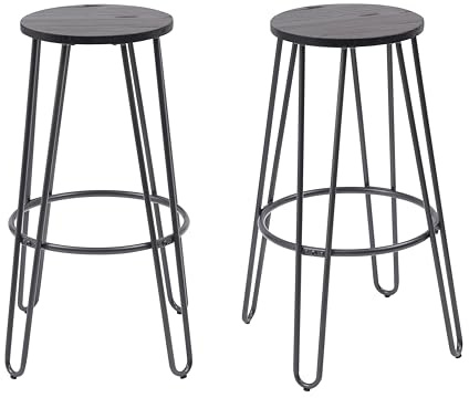 MMT Hochstuhl-Barhocker, 2er-Set, mit grauen Stahlbeinen und runder Sitzfläche aus Ulme, rustikaler Fußhocker, 74,5 cm hoch, elegantes Design für Zuhause und Bar