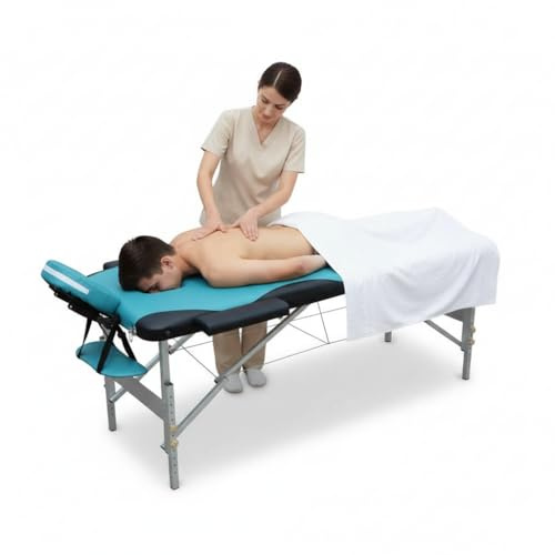 Mucola Massageliege Massagetisch 3 Zonen klappbar höhenverstellbar Schwarz | Aluminiumgestell bis 250 kg belastbar, Polsterung 5 cm stark, Kunstleder pflegeleicht, inkl. Tragetasche und Armauflage