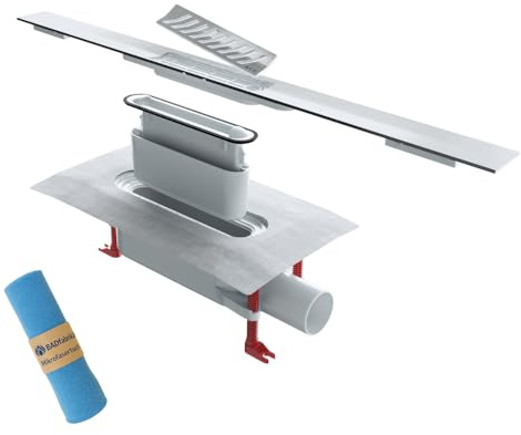 BADfabrik24 Duschrinne Komplettset 100 cm – Edelstahl, Ablaufkörper 3 cm, Silber, inkl. Mikrofasertuch – kompatibel mit ACO ShowerDrain S+ – flacher Einbau für bodengleiche Duschen