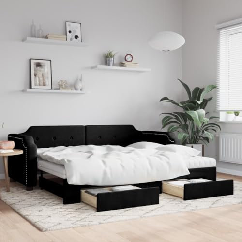 Xichuzi Tagesbett Ausziehbar mit Schubladen Schwarz 90x200 cm Stoff, Schlafsofa, Daybed, Bettsofa, Sofa Bed, Sofabett, Schlafcouch, Jugendbett, Bettgestell, Bettcouch - 3197690