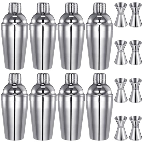 Umigy Cocktail Shaker Set Martini Shaker Bulk Stainless Steel Martini Mixer with Strainer and Double Measuring Jigger for Bar Party Home Use Wine Bar(18 Oz/ 550 ml,8 Packs)