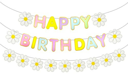 Bliceon Cartel de feliz cumpleaños con diseño de margaritas, decoración de fiesta bohemia, pancarta de papel de flores de primavera para fiesta de cumpleaños temática de margaritas, decoraciones de