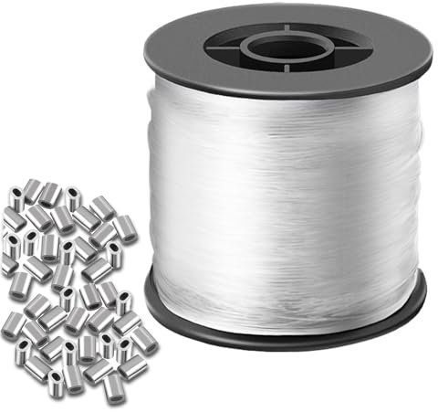KAIYAYA 0,8MM x 200m Angelschnur Transparent,Nylonschnur Reißfeste Transparentschnur mit Alu-Druckmuffen für Armbänder selber Machen,Perlen verarbeiten,Angeln&DIY|Unsichtbare Aufhängung