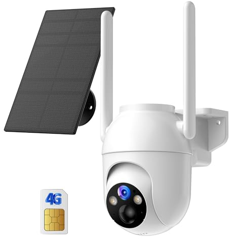 4G LTE Überwachungskamera Aussen Solar mit SIM: 2K HD Überwachungskamera Akku Kabellos Ohne WLAN - 360° Outdoor Kamera mit SIM Karte Farb Nachtsicht Bewegungsmelder Alarmanlage IP66 Wasserdicht
