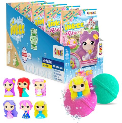 INKEE Surprise Princess – Confezione da 3 bombe da bagno con sorpresa, profumo zucchero filato e olio di mandorle, dermatologicamente testate, 5x100g