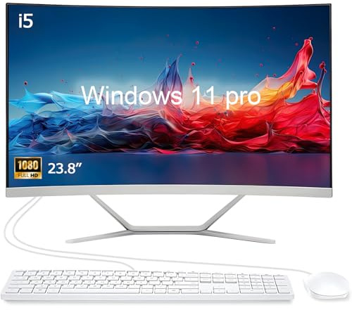XINHENGTAI All-in-One pc 23.8 FHD IPS,Windows 11 Pro Desktop Computer, i5 Processor, 16GB RAM,256GB SSD,USB-C,HDMI, Wi-Fi, QWERTY-Keyboard and Mouse (Curved screen)