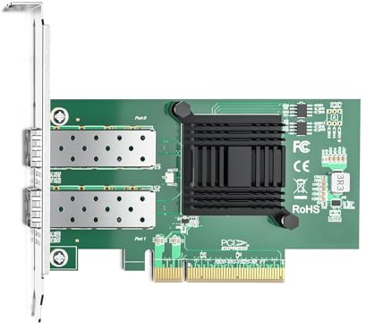 Alwong Scheda di interfaccia di rete 10Gb Ethernet PCIe con 82599ES controller, Dual SFP+ port NIC, PCI Express x8, compatibile con Windows Server/Linux/VMware, Compare to Intel X520-DA2