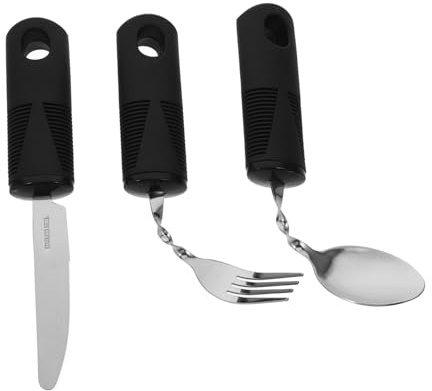 Gatuida 3piezas Vajilla Antivibración Adaptable de Acero Inoxidable Juego de Utensilios con Cuchara Tenedor y Cuchillo Flexibles Diseño para Personas Mayores con Temblores las Manos para C