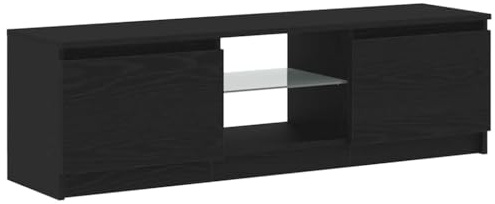 Hommdiy TV-Schrank mit LED-Leuchten Lowboard Sideboard Fernsehschrank Fernsehtisch TV Möbel Schwarz Eichen-Optik 120x30x36 cm