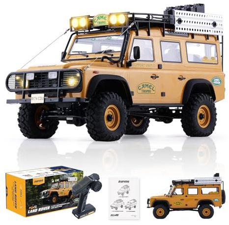 EAZYRC FMS FCX10 1/10 RC Crawler Land Rover Camel Trophy Edition, Official Licensed 4WD All Terrain Off-Road RC Truck for Adults, High-Detail Scale RC Car with Metal Gears, Upgraded Shocks (Defender)