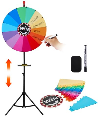Nastopee Roue de la Fortune Tournante 24 Pouces - avec Plateau, 14 Emplacements, Stylo Effaçable et Support Réglable 1-1.6m - pour Jeux, Loteries et Animations