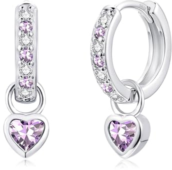 Bewenda Ohrringe Silber 925 für Kinder Mädchen Damen - Creolen Silber 925 Klein mit Herz Zirkonia Anhänger, Hypoallergen Ohrringe Mädchen Hängend, Funkelnde CZ Creolen Hängeohrringe mit Geschenkbox