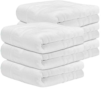DECASATEXTIL Pack de 6 Alfombras Baño 50x35 cm - 100% Algodón Suave y Absorbente - 500GSM - 100% Algodón Suave y Absorbente - Tapete Ducha Blanco Estilo Toalla - Alfombrilla Baño