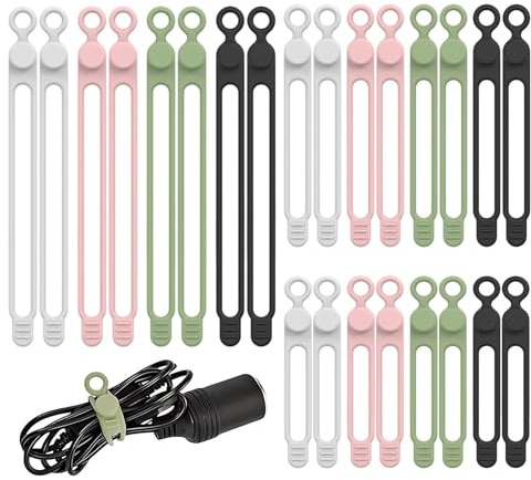24pcs Silicone Cable Ties, Reusable Cable Straps, Cord Organizer Wrap, Elastic Wire Ties Cable- Organizer for Home Office