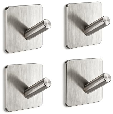 UNILECON Klebehaken Extra Stark für Badezimmer - 4 Stück 304 Edelstahl Selbstaht Klebe-Haken, ohne Bohren, für Küchen, Badezimmer und Toilettenkabinette（Silber）
