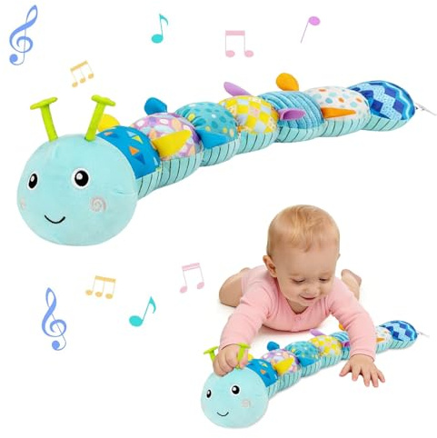 Baby Toys 6-12 Months, Caterpillar Sensory Musical Toys for Newborn 0-6 6-12 Months Shower Gifts, Baby Caterpillar Toy for Tummy Time, Newborn Essentials Toy (Blue)