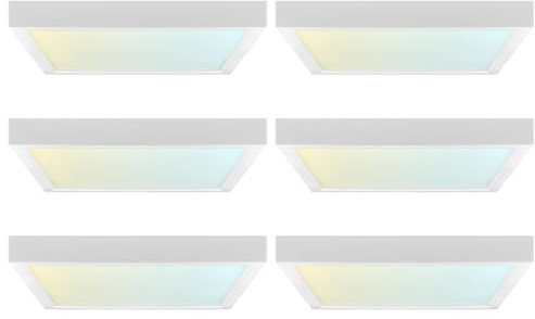 LUXRITE 5 Inch LED Flush Mount Ceiling Light, LED Surface Mount, 5CCT 2700K-5000K, 820 Lumens, CRI90, 110° Beam Angle, 10 Watt, Dimmable, Wet Rated & UL Listed, Square Slim Trim (6 Pack)