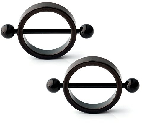 Ruifan 1Pair 14G Black Round Circle Nipple Shield Ring Bars 316L Surgical Steel Bar with Balls Body Piercing Jewelry
