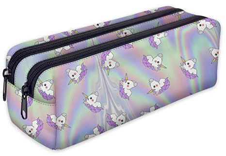 Ferocity Mäppchen Federtasche Schlamperbox Federmäppchen Schüleretui Stiftemappe mit Zwei Reißverschlüssen Einhorn Hollo [107]