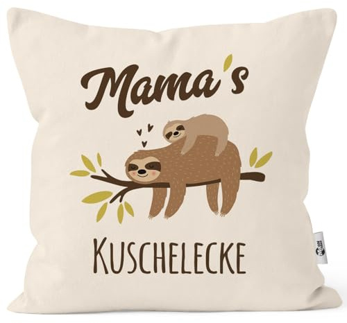 MoonWorks® Kissen-Bezug eigener Name Mama´s/Papa´s/Oma´s/Opas´s/Kuschelecke Faultier personalisierbare Natur Unisize