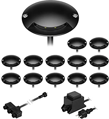 ledscom.de LED Boden-Aufbauleuchte BUNDA, 1-flammig, extra-flach, für außen, Aluminium, schwarz, rund, 7cm Ø, warmweiß, 13er Set