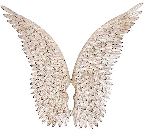 PALAZZO INT WEISS Engelsflügel Wanddeko Villa Cupidon – 2 XXL Eisen Flügel je 100 cm hoch | Wandhänger klappbar | Wandskulptur im nostalgischen Stil | Breite 102 cm | Eyecatcher für Wohnzimmer & Flur
