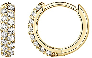 PAVOI 14K Yellow Gold Plated S925 Sterling Silver Post Cubic Zirconia Cuff Earrings Huggie Stud