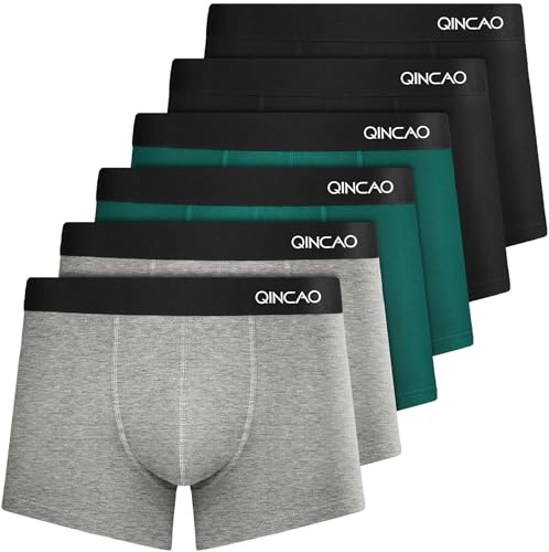 QINCAO Men's Boxer Shorts, Pack of 6 without Scratching Patches, Underwear, Boxers, Cotton (Size S - 4XL)
