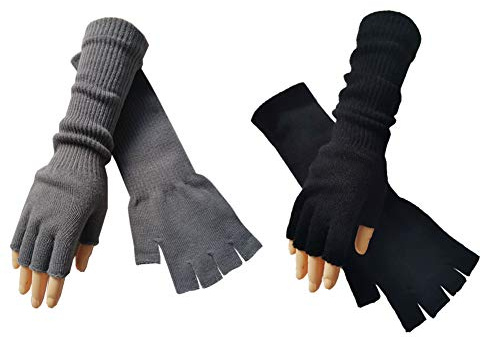 FSSTUD 2 Paars Fingerlose Lange Handschuhe Fäustlinge Armstulpen Halbhandschuhe Pulswärmer Für Damen Männer