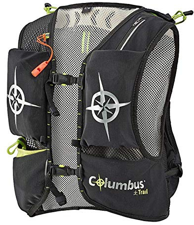 COLUMBUS Trail Vest 5L - Trinkweste in Schwarz für Trinkreservoirs oder andere Ausrüstung. Reflektierenden Elementen, Mehreren Fächern. Größen L/XL.