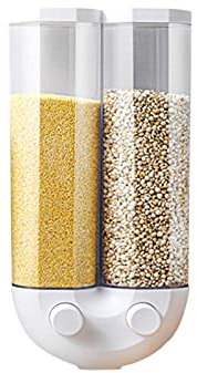 Dispensador De Cereales Montado En La Pared, Dispensador De Cereales Contenedor De Almacenamiento De Alimentos Secos Botón Pulsador De Doble Celda-White||Large
