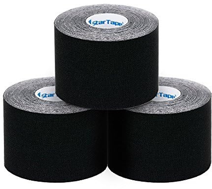 SL StarTape power - Kinesiologietape, Sporttape aus Baumwolle, selbstklebendes Physiotape, wasserabweisend, hautfreundliches Taping, 5 x 550 cm, schwarz, 3er Set