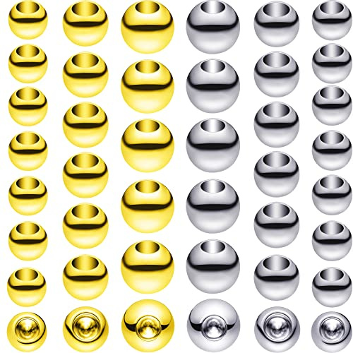 Canlierr 120 Pieces Memory Wire End Caps 3mm 4mm 5mm Stainless Steel Cord End Caps Half Drilled Beads Ball End Jewelry End Cap for Earrings Necklace Bracelet Jewelry Making DIY Crafts (Gold, Silver)