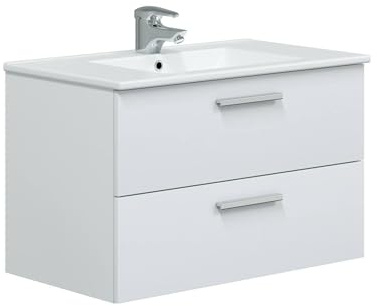 Dmora Mobile sottolavabo Dartford, Mobiletto da Bagno, Contenitore Porta lavabo, Armadio per lavandino, 80x45 h50 cm, Bianco Lucido