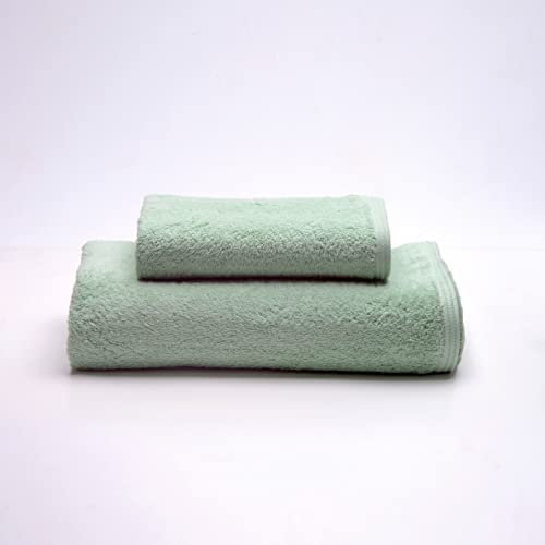 Sancarlos – Juego de 2 Toallas Ocean de Lavabo y Ducha, Color Verde empolvado, 100% Algodón, 550gr/m2