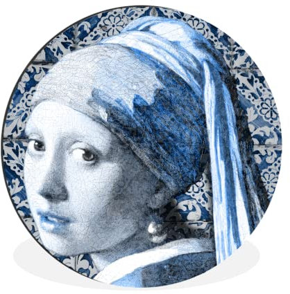Wandbild Rund Wanddeko Deko Wohnzimmer Bilder 30x30 cm Mädchen mit Perlenohrring - Johannes Vermeer - Delfter Blau