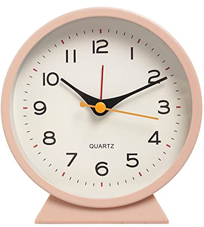 SHISEDECO 4.5 Battery Operated Antique Retro Analog Alarm Clock, Small Silent Bedside Deskclock with Light Function, Non-Ticking Tableclock Decor for Living Room, Bedroom, Bedside, Shelf (Pink)