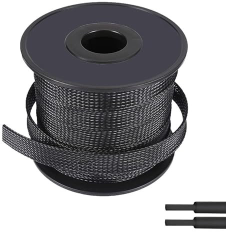 100ft-1/8inch PET Expandable Braided Sleeving Wire Loom Cable Sleeves Automotive Wire Sleeve Cable Management Wrap Wire Protector Tubing Desk Wire Organizer for Home, Office, Audio HDMI Cable, Black